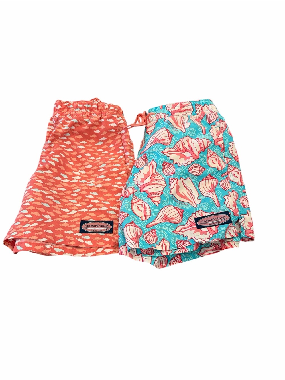 Vineyard Vines Kids' Coral & Aqua Shell Print Swim Shorts Size 5